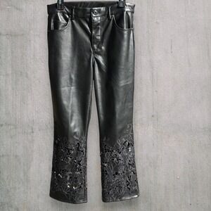 Johnny Was Jade Portia Vegan Leather Cut Out Embroidered Cropped Pants Size 29